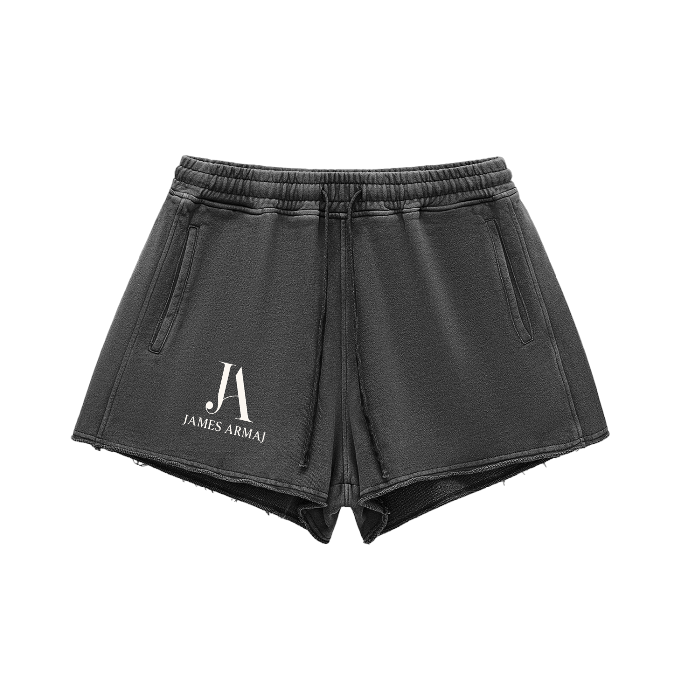 Snow Washed Raw Edge Drawstring Shorts