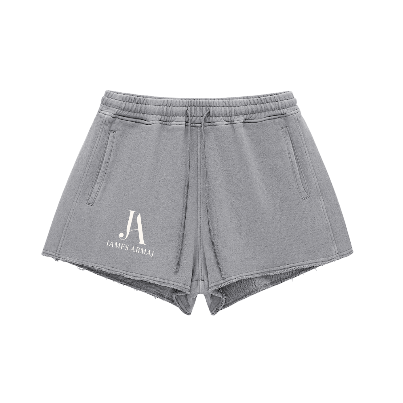 Snow Washed Raw Edge Drawstring Shorts